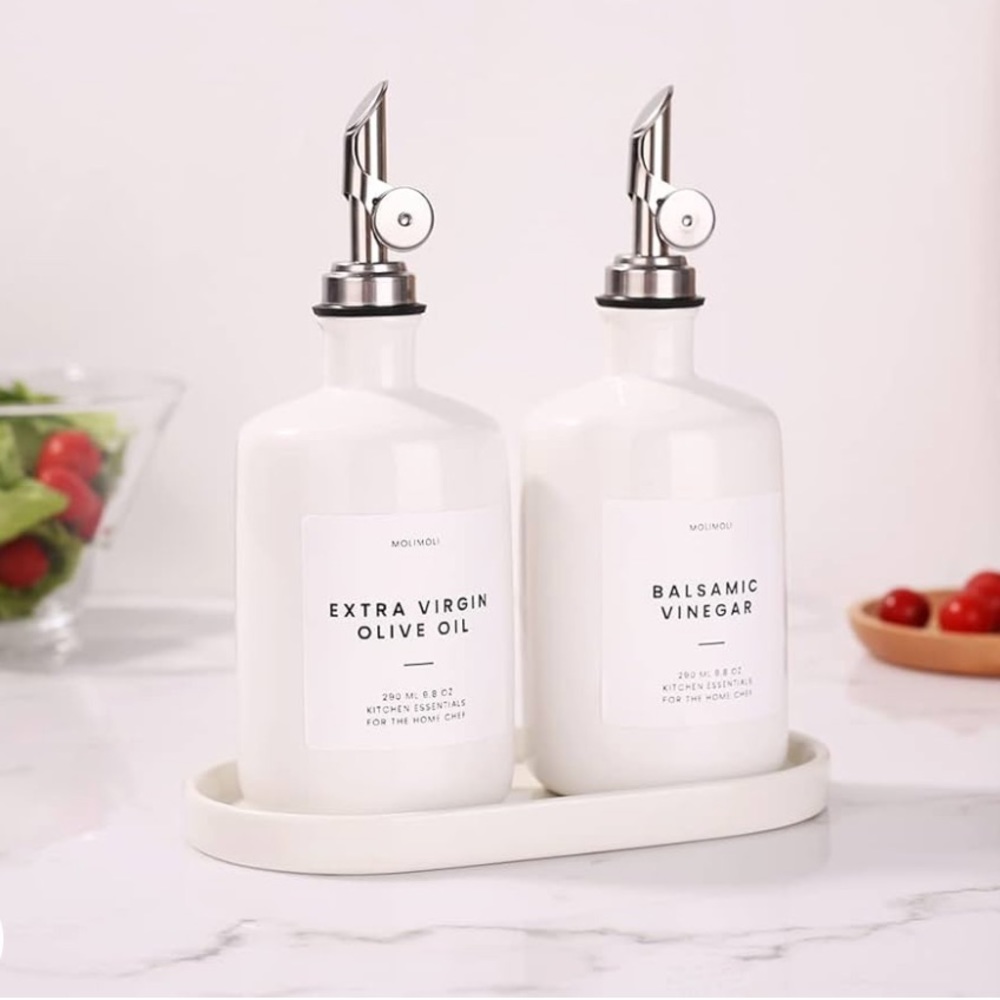 New- never used! In box- ceramic oil dispensers + dish